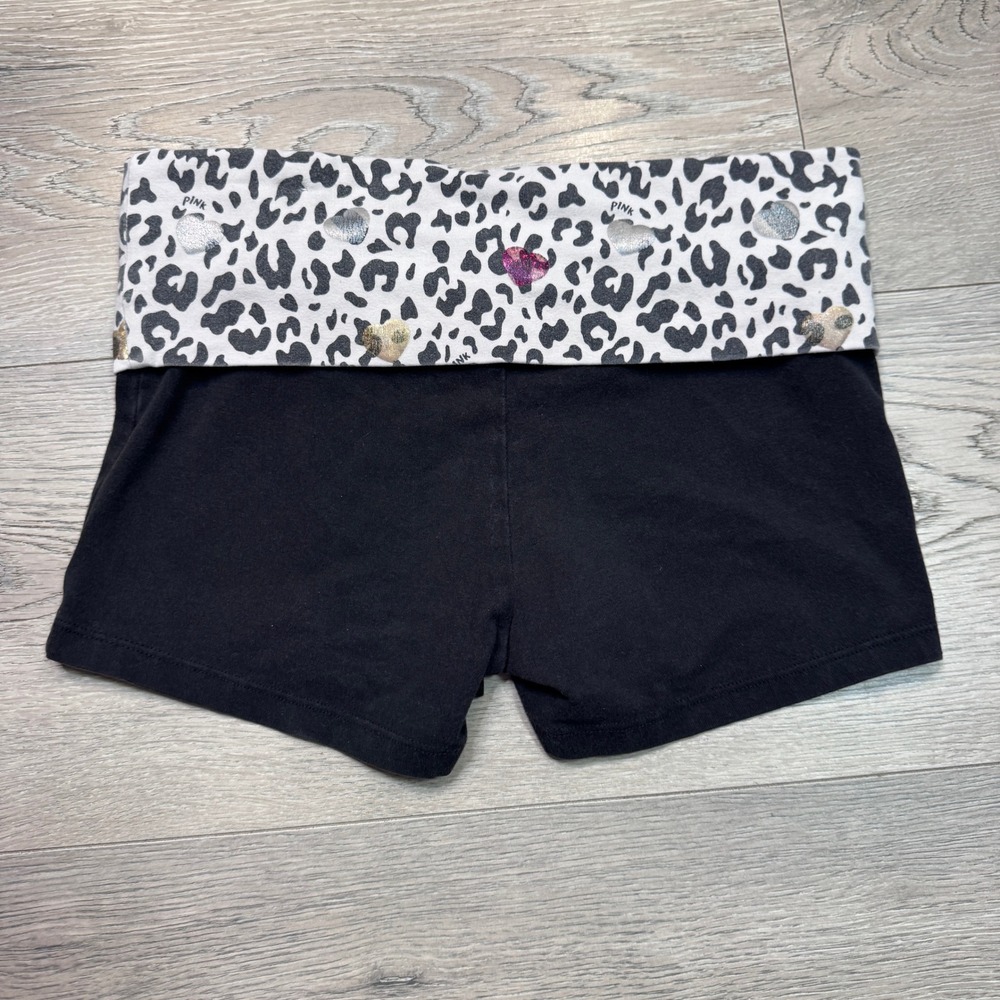 Y2K Victoria's Secret PINK‎ Leopard Heart Foldover Yoga Shorts Black XSmall XS